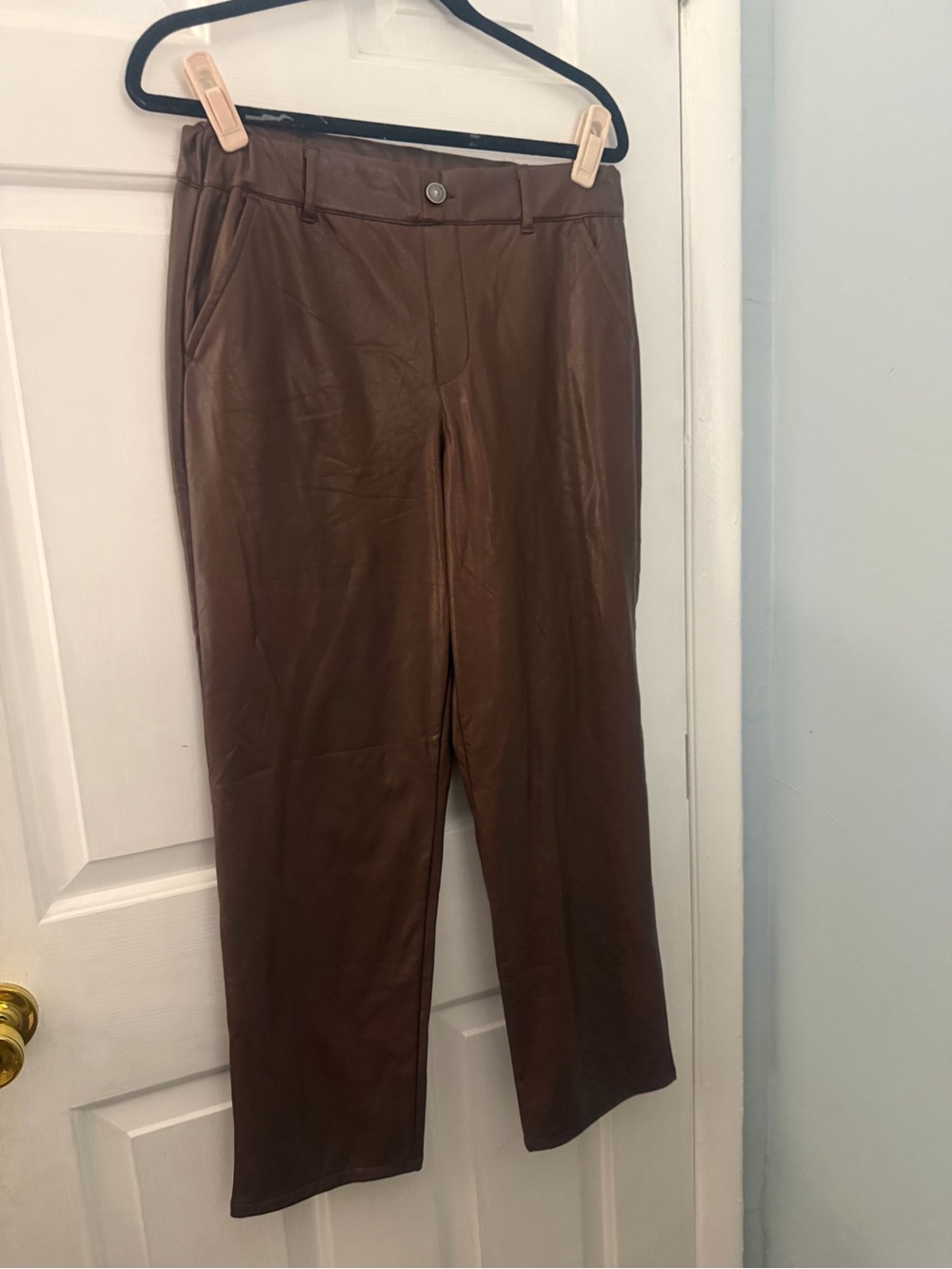 Rewash Chocolate Brown Faux Leather Straight Leg Pants Size M